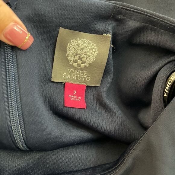 VINCE CAMUTO Navy Embellished Caped Crew Neck Evening Shift Dress - Picture 10 of 13